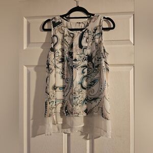 Paisley Sleeveless Top - Cream and Blue